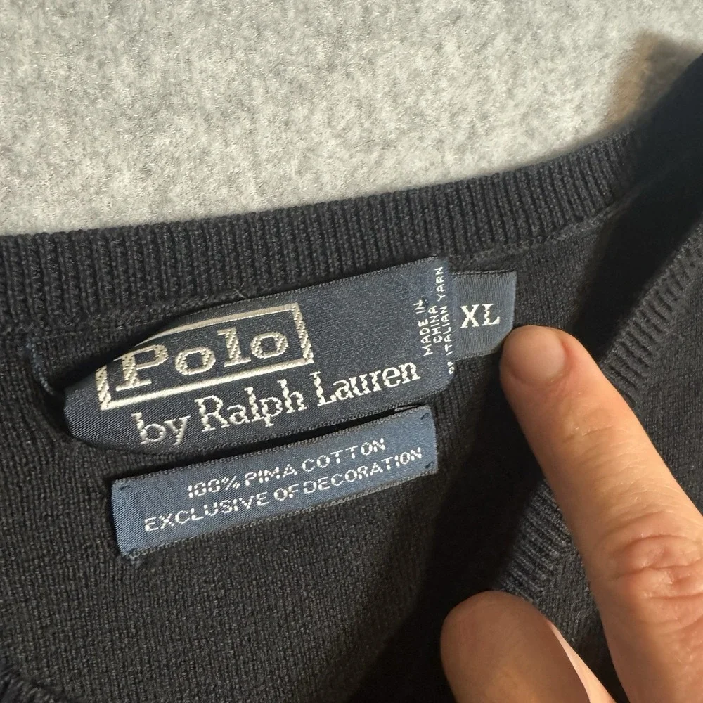 Polo Ralph Lauren Sweater Vest Mens XL Black 100% Pima Cotton Causal Pullover